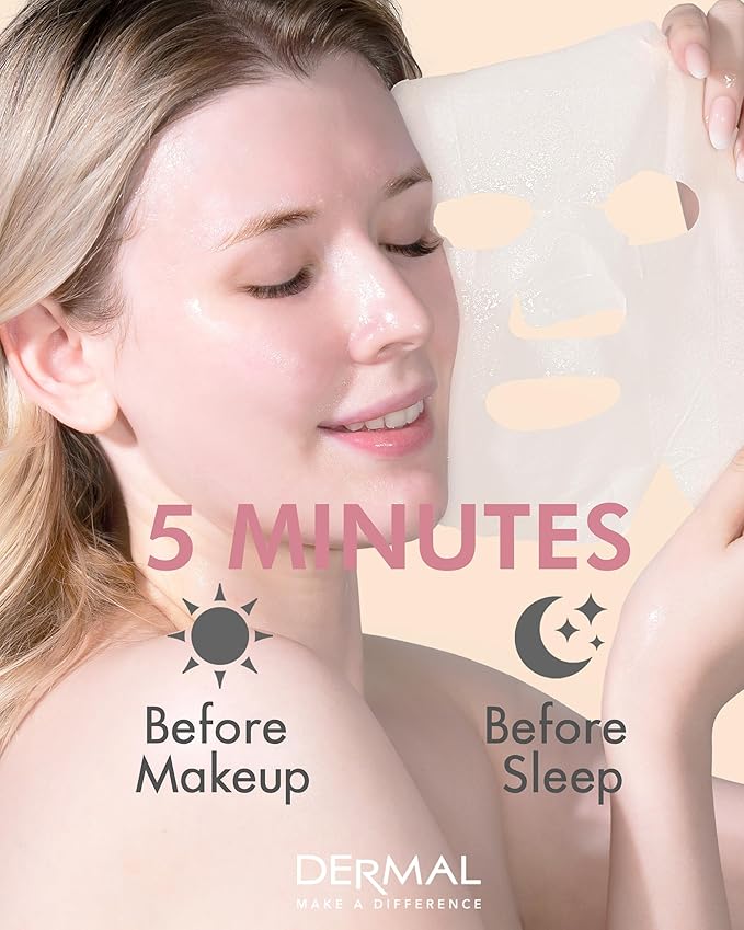DERMAL Wine Collagen Essence Facial Mask Sheet 23g Pack of 10 - Moisturizing & Firming for Tired