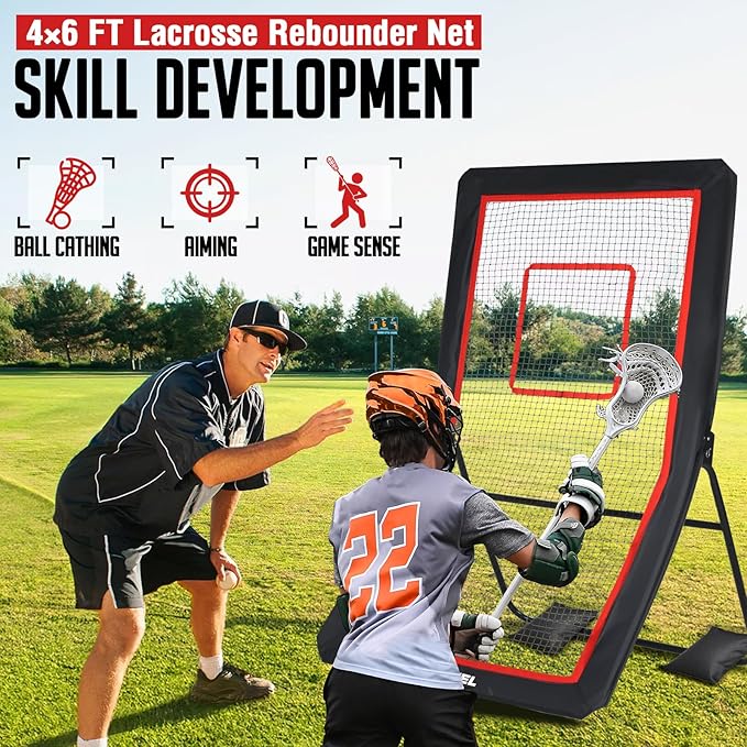 Lacrosse Rebounder, 4x7FT/4x6FT Lacrosse Rebound for Backyard with 5 Rebound Angles, Target Strip
