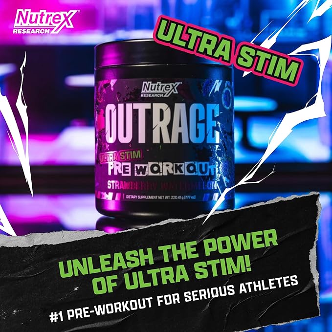 Outrage Ultra HIGH STIM Pre-Workout Powder for Men | 400mg Caffeine, L-Citrulline, Beta-Alanine