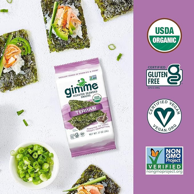 Gimme Seaweed Organic Premium Roasted Seaweed Snacks, Teriyaki, 20 Count, Keto, Vegan, Gluten-Free