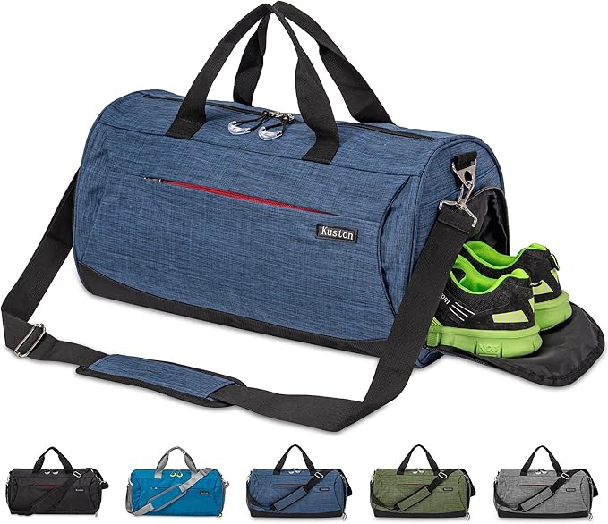 Kuston Sports Gym Bag with Shoes Compartment, Trolley Sleeve and Wet Pocket Gym Duffel Bag