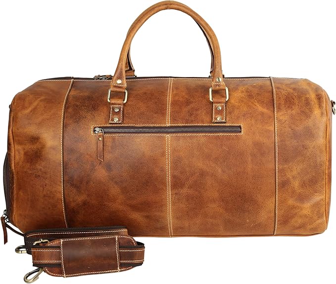 KomalC 24 Inch Leather Duffel Bags for Men and Women Full Grain Leather Travel Overnight Weekend