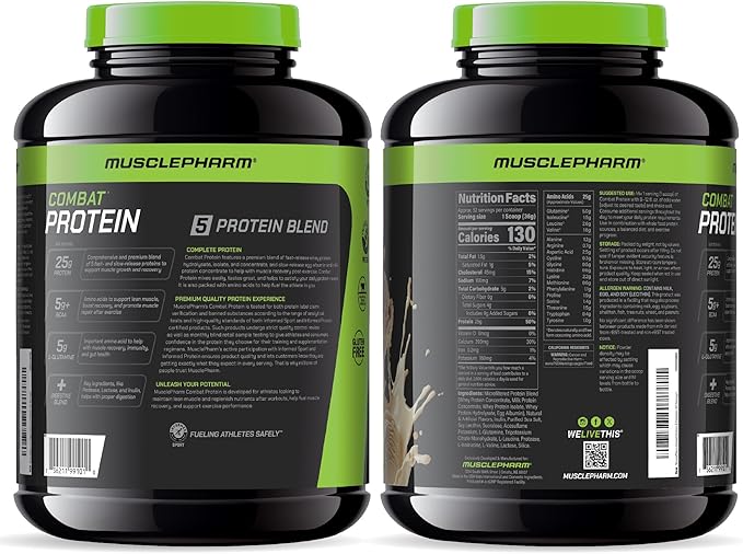 MusclePharm Combat Protein Powder, Vanilla Flavor, Fuels Muscles for Productive Workouts, 5 Protein
