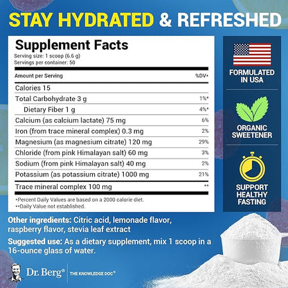 Dr. Berg Zero Sugar Hydration Keto Electrolyte Powder - Enhanced w/ 1000 mg of Potassium & Real