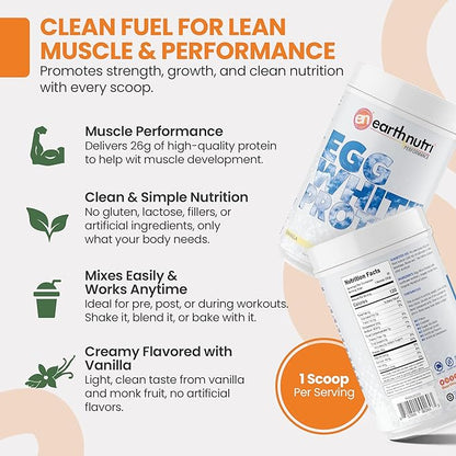 EarthNutri - Egg White Protein Powder Supplement for Pre, Intra or Post Workout, 26g of Protein Per