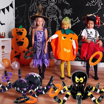 Max Fun Halloween Ring Toss Games for Kids, 2 Pack Inflatable Spiders Set Halloween Party Favor