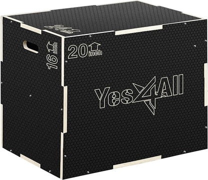Yes4All 3 in 1 Non-Slip Wooden Plyo Box, Step Up Box for Workout, Plyometric Jump Box for Skipping