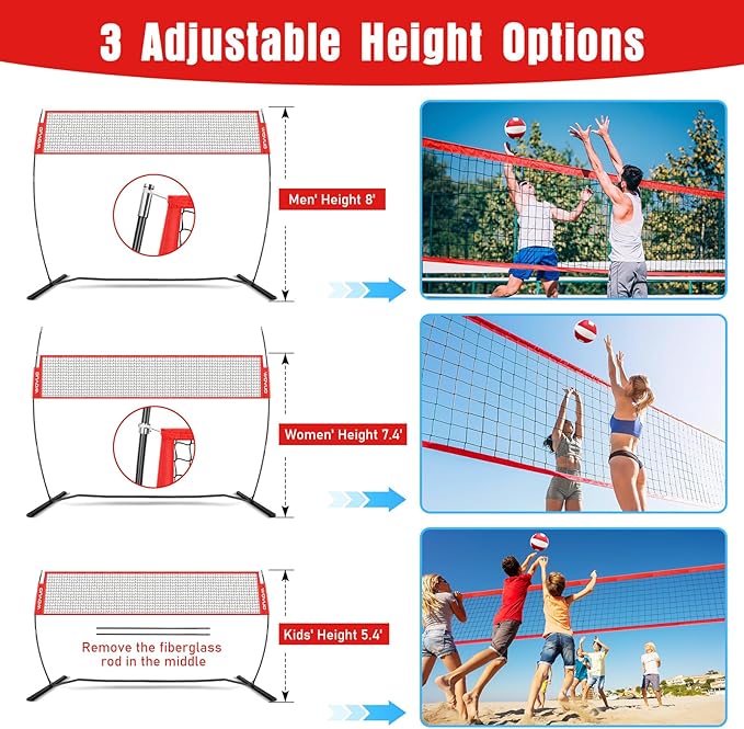 12Ft Beach Volleyball Net for Backyard, Portable Net Set, Freestanding Volleyball Training