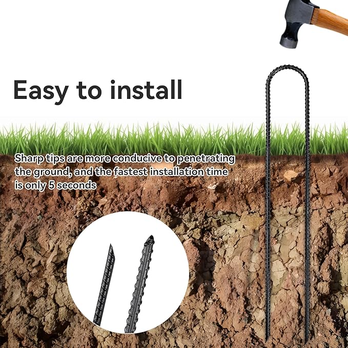 Trampoline Ground Anchors 24-Inch Heavy Duty U Rebar Stakes for Trampoline, Dog Fence, Black