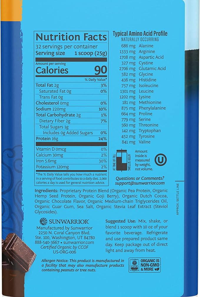 Organic Plant Based Protein Powder | Vegan Organic Protein Powder Chocolate Flavored with BCAA