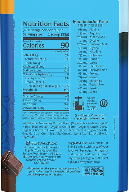 Organic Plant Based Protein Powder | Vegan Organic Protein Powder Chocolate Flavored with BCAA