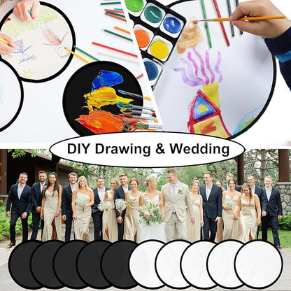 100PCS Foldable Flying Disc Fans with Bags, 9.8'' DIY Handheld Black Egde Fabric Folding Fan for