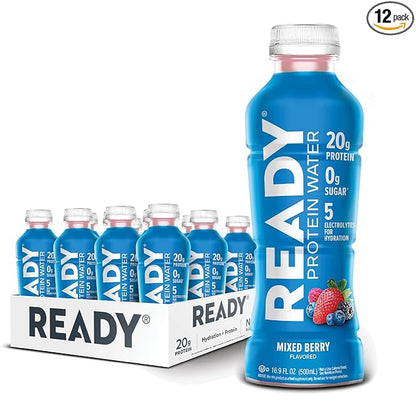 Ready Protein Water, 15g of Whey Protein Isolate, Sugar Free, 12-Pack, 16.9 Fluid Ounces Each (20g