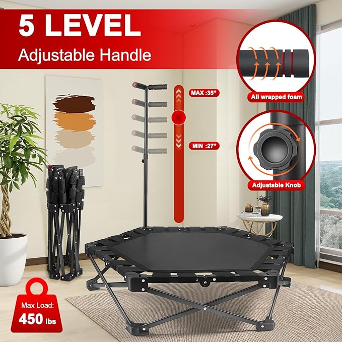 Foldable Mini Trampoline — One-Step Fold & Open, 42" Rebounder Trampoline for Adults & Kids, 450lbs