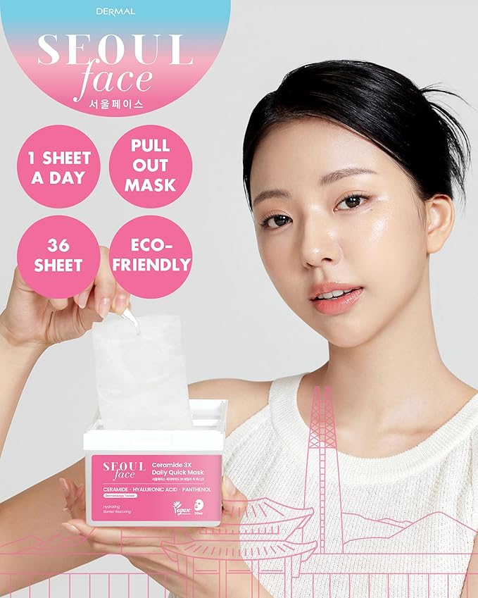 DERMAL Seoul Face Ceramide 3X Daily Quick Mask 36 Sheet ??Korean Skincare Vegan Tencel Facial Masks