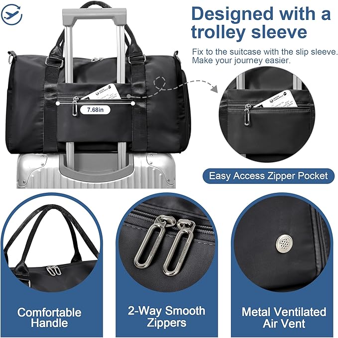 FIORETTO Womens Gym Tote Duffle Bag with Wet Pocket & Shoe Compartment, Sports Duffel Overnight
