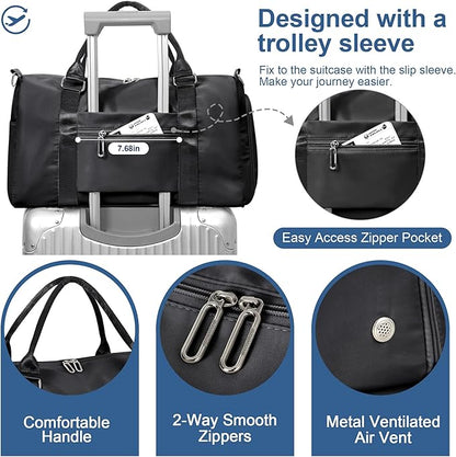FIORETTO Womens Gym Tote Duffle Bag with Wet Pocket & Shoe Compartment, Sports Duffel Overnight