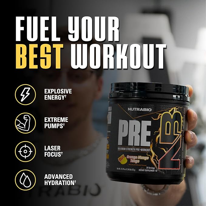 NutraBio Preworkout Powder, Orange Mango| Explosive Energy, Laser Focus, Extreme Pumps| Pre Workout