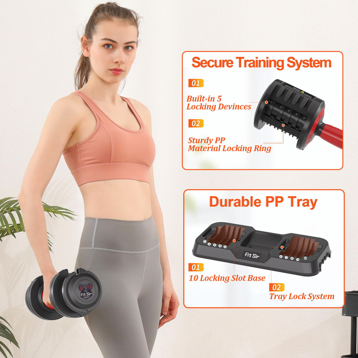 Fit Sir Adjustable Dumbbell Set, 10-in-1 25LB/50LB/90LB Ajustable Dumbbells with Safe Locking