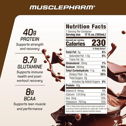 MusclePharm Combat Ready High Protein Shakes Ready to Drink, 40g Protein, 8g BCAAs, 8.7g Glutamine
