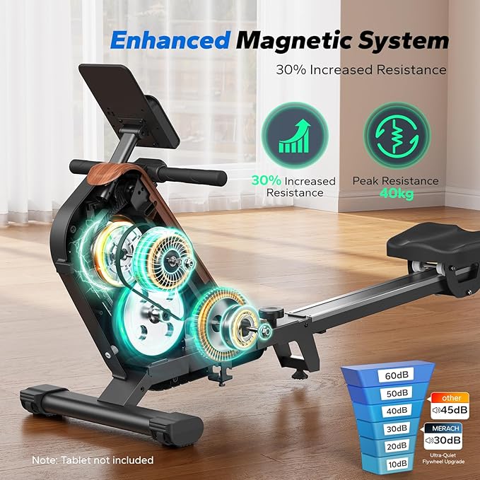 MERACH Rowing Machines for Home, Powerful Electromagnetic Row Machine with 51.2" Extended Rail