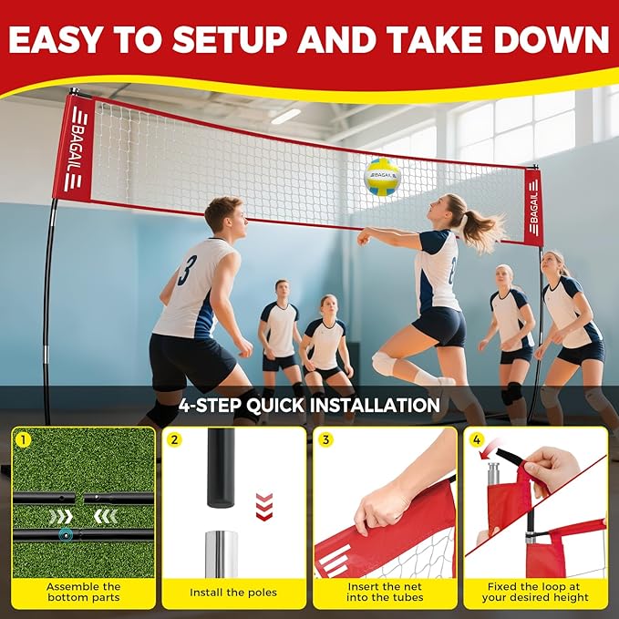 BAGAIL Volleyball Net, 12ft/20ft Portable Volleyball Net for Backyard - Adjustable Height