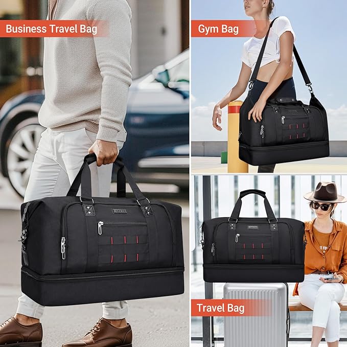 WITZMAN Travel Duffle Bags for Men Weekender Bags with Toiletry Bag Sets Carry On Overnight Bag 55L