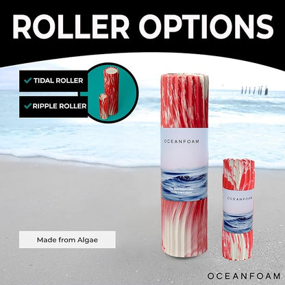 Oceanfoam Tidal Roller - Red Marbled - Muscle Massage Foam Roller for Back Pain & Stretching - Firm