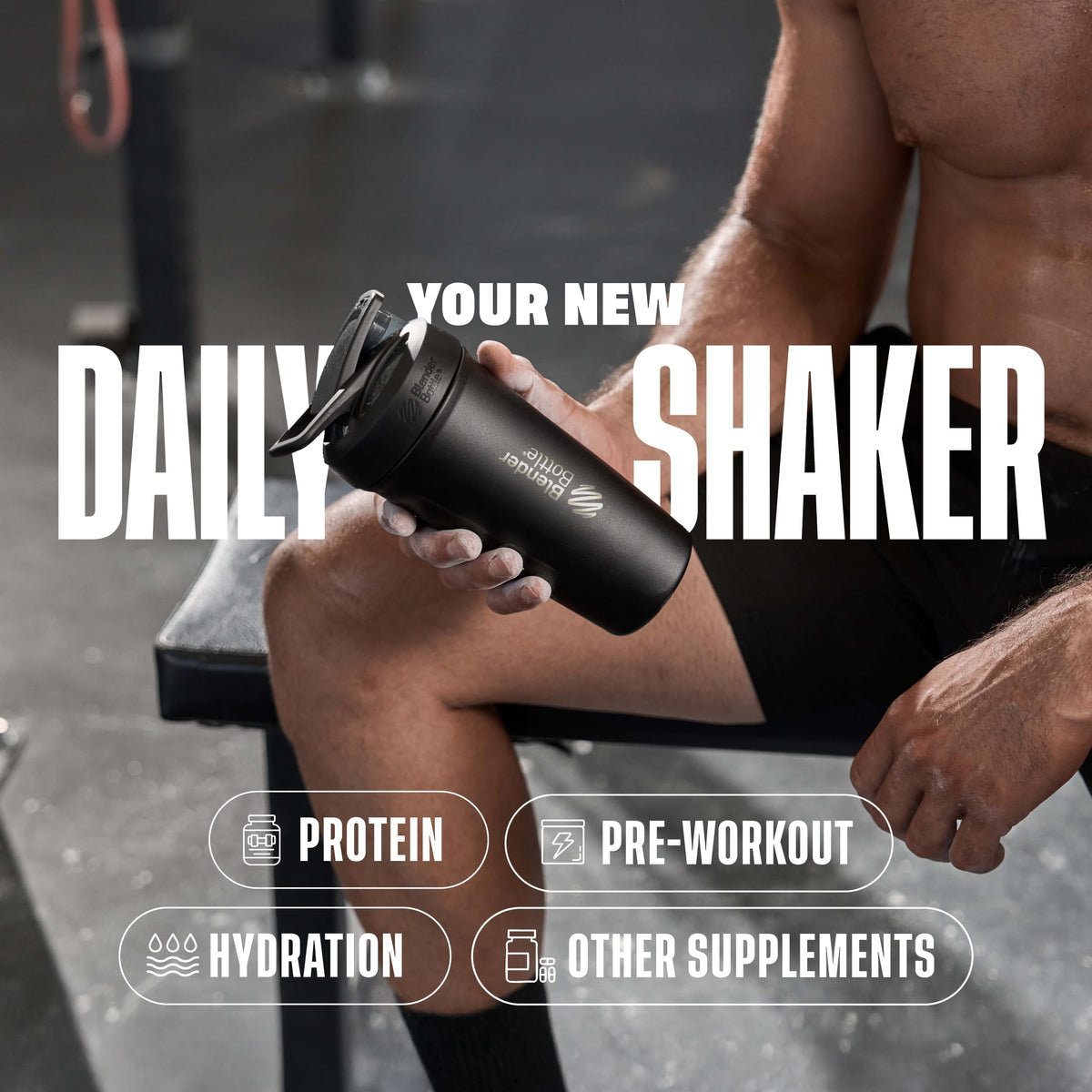BlenderBottle Sport Flip Stainless Steel Shaker Bottle 24 oz Black