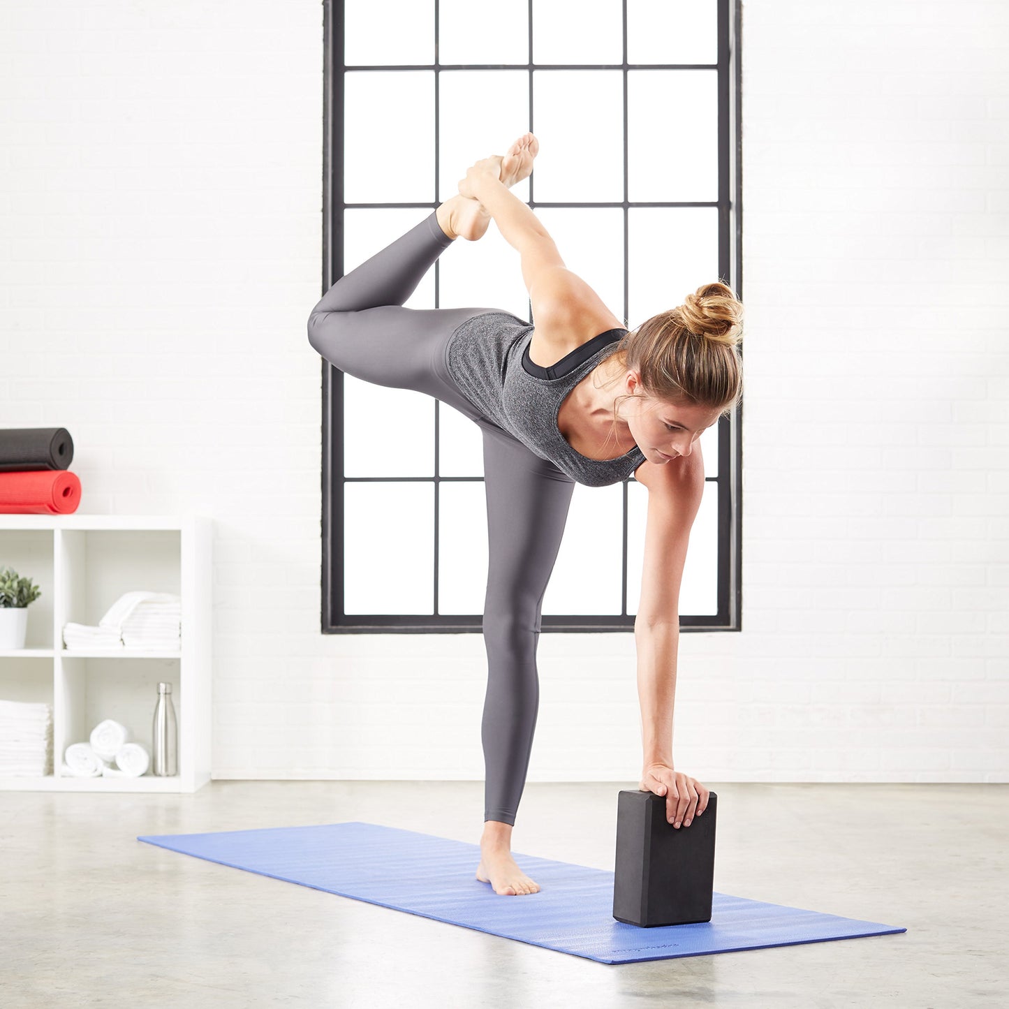 Amazon Basics Non-Slip Yoga Blocks, Set of 2, Deepen Poses, 4" x 9" x 6", Black