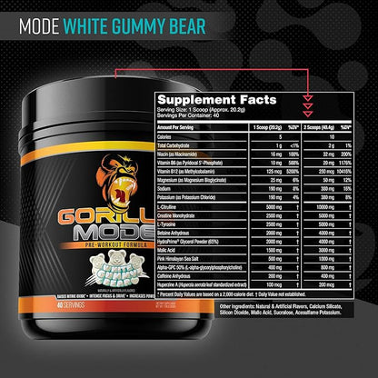 Gorilla Mind Pre Workout - Massive Pumps Laser Focus Energy Power - L-Citrulline, Creatine