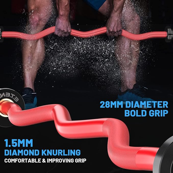 47" Olympic EZ Curl Bar 500-lbs Capacity Steel Barbell Suitable for 2" Weight Plates, 2-Inch Curl