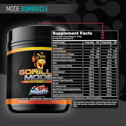 Gorilla Mode Pre Workout - Massive Pumps · Laser Focus · Energy · Power - L-Citrulline, Creatine
