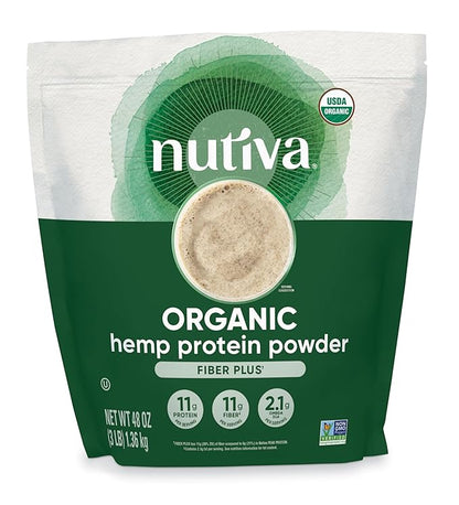 Nutiva USDA Organic Cold-Pressed Hemp Seed Plant Protein Power, 3 Pound, Fiber Plus with Essential