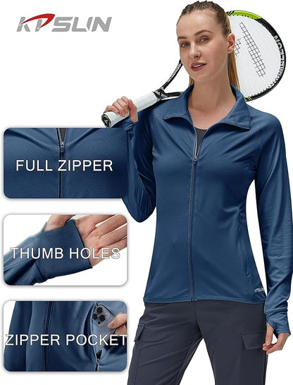 Women's UPF 50+ UV Sun Protection Clothing Long Sleeve Athletic Hiking Shirts Lightweight SPF Zip
