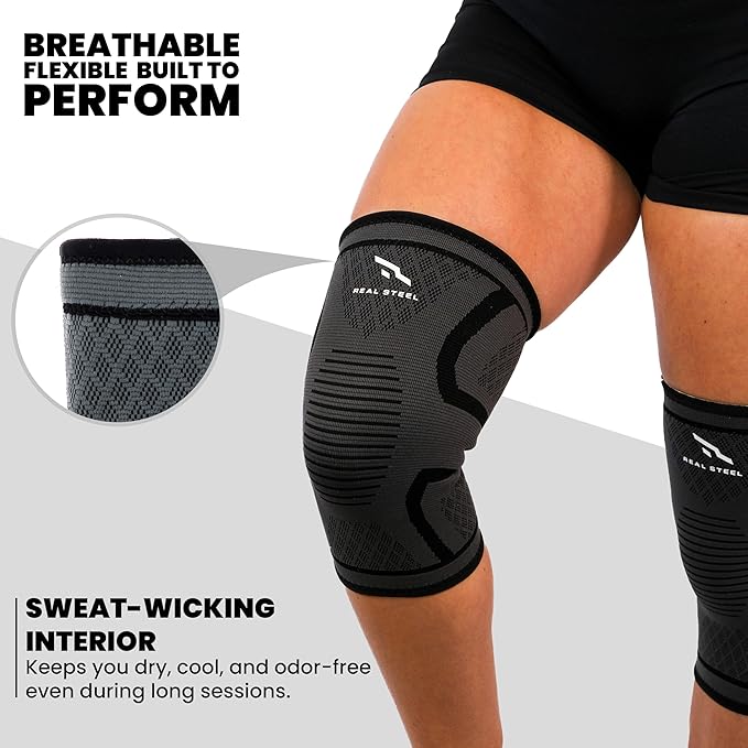 Real Steel Compression Knee Brace for Women & Men 1-Pair Knee Brace for Running Knee Pain, Knee