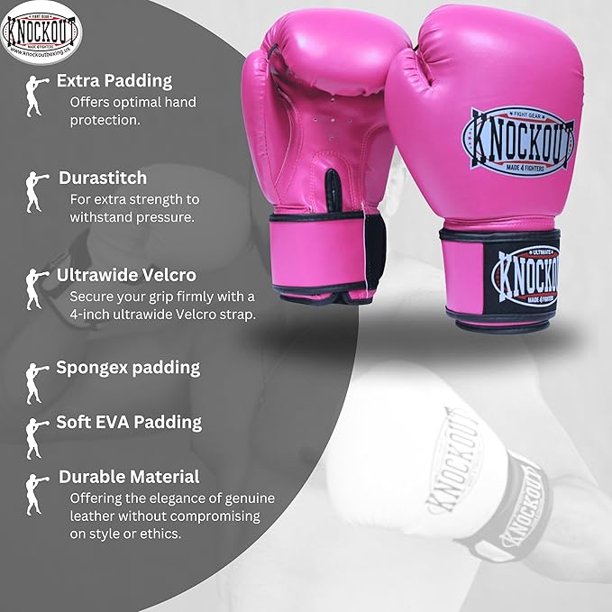 Knockout Gel Boxing Gloves for Men Women - Pro Training Sparring, Maya Hide Leather Muay Thai MMA