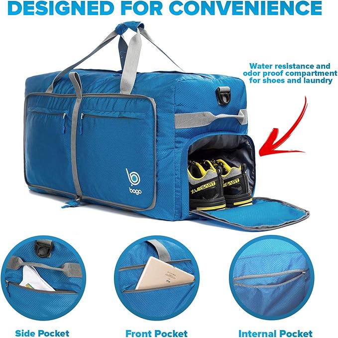 Bago Large Foldable Duffel Bags for Traveling Women & Men - 120L Packable Duffle Bag for Travel