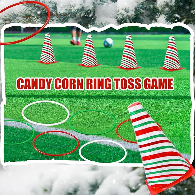 Leitee 6 Sets Candy Corn Ring Toss Game Plastic Cones Ring Toss Combo Set Mini Traffic Cones Toss