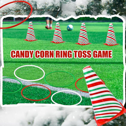 Leitee 6 Sets Candy Corn Ring Toss Game Plastic Cones Ring Toss Combo Set Mini Traffic Cones Toss