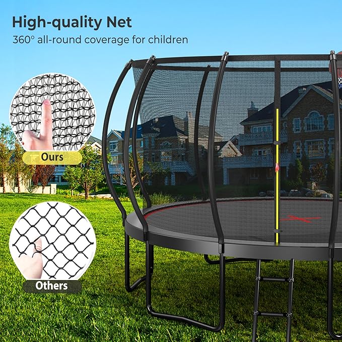 12 14 15 16FT Trampoline Outdoor with Basketball Hoop, Trampoline with Lights for Kids and Adults