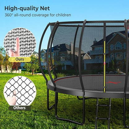 12 14 15 16FT Trampoline Outdoor with Basketball Hoop, Trampoline with Lights for Kids and Adults