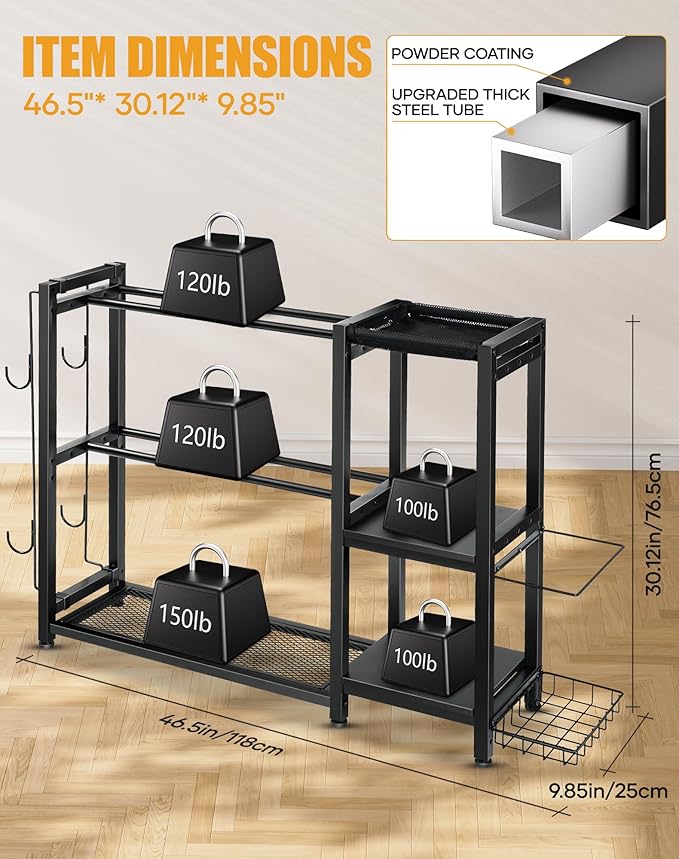 3-Tier Dumbbell Rack Stand Only - Adjustable Weight Rack for Home Gym, Heavy-Duty Weight Stand for