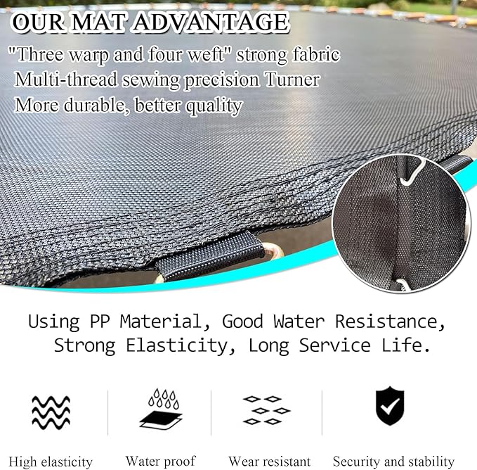 Trampoline Mat, Fits 8FT Frame, with 42/48 V-Rings and Spring Tool, Replacement Jumping Mat