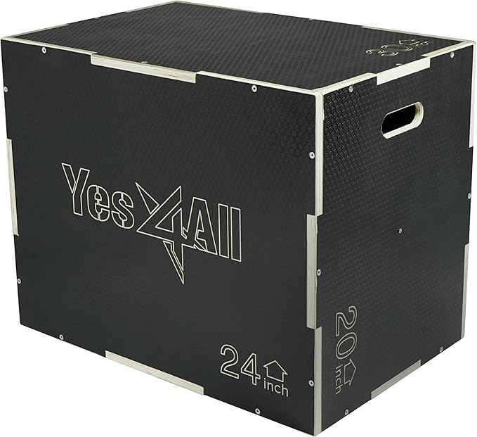 Yes4All 3 in 1 Non-Slip Wooden Plyo Box, Step Up Box for Workout, Plyometric Jump Box for Skipping