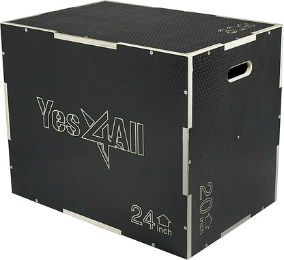 Yes4All 3 in 1 Non-Slip Wooden Plyo Box, Step Up Box for Workout, Plyometric Jump Box for Skipping