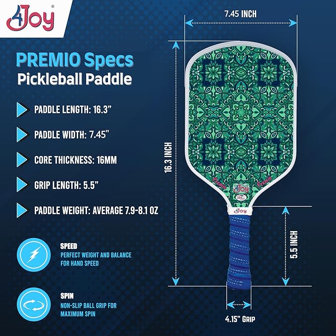 4Joy Pickleball Paddle Premio Series - Thermoformed Premium T700 Carbon Fiber Pickleball Paddless