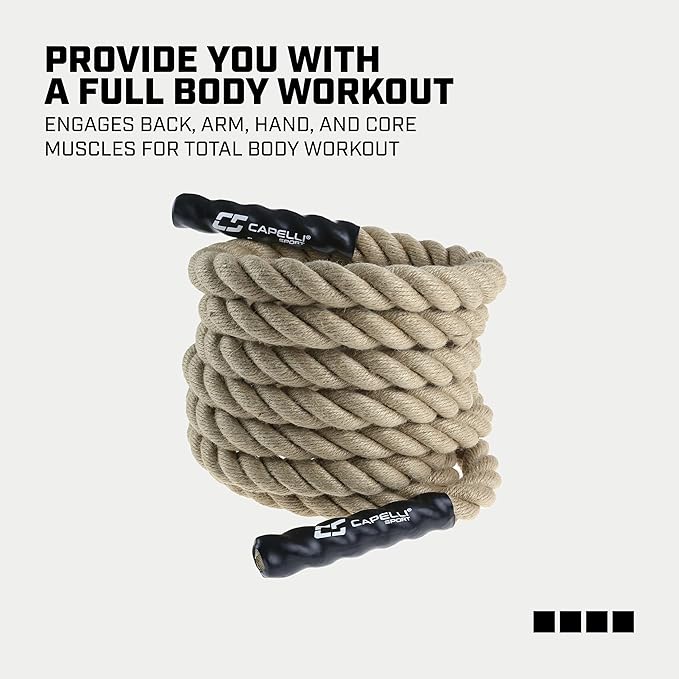 Capelli Sport Battling Ropes, Workout Battle Ropes for Strength Training and Cardio, Brown, 20 ft