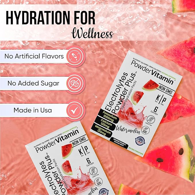 Electrolytes Powder Plus, Keto, Watermelon, Sugar Free, 1000mg Potassium, 120mg Calcium, 120mg