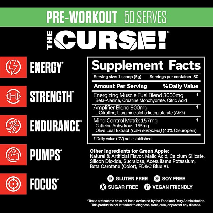 JNX SPORTS The Curse! Pre Workout Powder for Men & Women, Caffeine, Beta-Alanine, Creatine